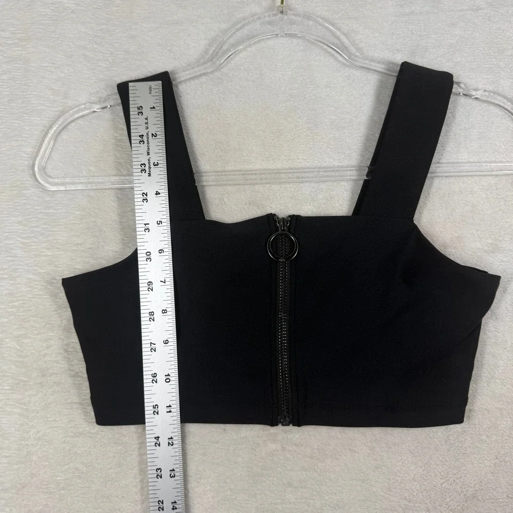 Alo Yoga Womens Black Front Zip O-Ring Square Neck Crop Top W1246R Size S